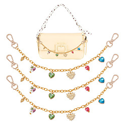Golden 3Pcs Colorful Heart Charm Aluminum Cable Chain Bag Decorative Chains, with Alloy Clasps, Bag Replacement Accessories, Golden, 335mm