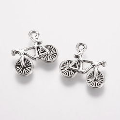 Antique Silver Tibetan Style Alloy Pendants, Bicycle, Antique Silver, 13.5x15.5x2mm, Hole: 1.5mm
