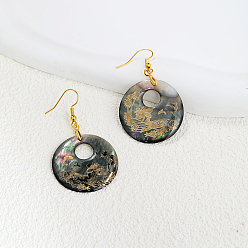 Настоящее золото 18K Модные 201 плоские круглые серьги-подвески из нержавеющей стали, реальный 18 k позолоченный, 50x30 мм