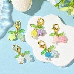 (52) Непрозрачная лаванда Подвески из акрила и стекла, Сплав с застежками когтя омара, цветок и листья, разноцветные, 33 мм