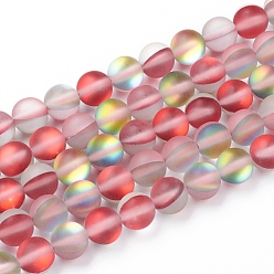 Crimson Synthetic Moonstone Beads Strands, Holographic Beads, Dyed, Frosted, Round, Crimson, 8mm, Hole: 1mm, about 45~47pcs/strand, 14~15 inch