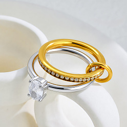 Oval 304 Кольца из нержавеющей стали с прозрачным кубическим цирконием, штабелируемые кольца, золотые и нержавеющая сталь цвет, овальные, размер США 7 (17.3 мм)