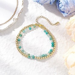 Родохрозит Натуральный родонит круглые бусины двухслойные браслеты для женщин, с латунным шарики прокладки, 7-1/8~7-1/4 дюйм (18~18.5 см)