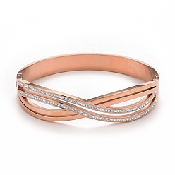 Розовое Золото Браслет бесконечности с кристаллами и стразами, 304 женские украшения из нержавеющей стали, ионное покрытие (ip), розовое золото , внутренний диаметр: 2x2-1/4 дюйм (5x5.8 см)