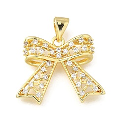 Настоящее золото 18K Латунные микро проложить кубического циркония подвески, бантом, стойки покрытие, долговечный, без свинца и без кадмия, реальный 18 k позолоченный, 16.5x21x4 мм, отверстие : 3.5x4.5 мм