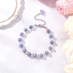 Синий Браслеты из бисера в технике лэмпворк для женщин, рондель с внутренним цветком, со стеклом, граненые, синие, 8-1/4 дюйм (21 см)