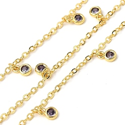 Индиго Латунные циркониевые кабельные цепи, с плоскими круглыми прелести, без свинца и без кадмия, долговечный, стойки покрытие, пайки, с катушкой, реальный 18 k позолоченный, индиговые, 9.5 мм