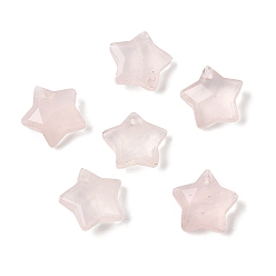 Cuarzo Rosa Natural aumentó colgante cuarzo, encantos de estrellas facetadas, 14~15x14~15x5.5~6.5 mm, agujero: 0.8 mm