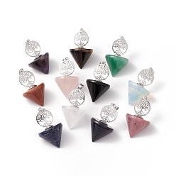 Смешанные камни Природные и синтетические Gemstone подвески, с латунной фурнитурой платинового цвета, без кадмия и без свинца, конус очарование, 42x24 мм, отверстие : 8x5 мм