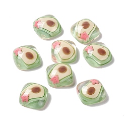 Avocado Transparent Resin Cabochons, Square, Bisque, Avocado Pattern, 19x19x8mm