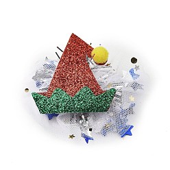 Рождественская елка Заколка для волос из фетра с блестками на рождественскую тематику из крокодиловой кожи, с железным зажимом, рождественская елка, 81x80x12.5 мм