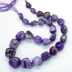 Dark Violet Nuggets Natural Dyed Agate Graduated Beads Strands, Tumbled Stone, Dark Violet, 13~25x12~23x7~23mm, Hole: 2.5mm, about 23~27pcs/strand, 15.7 inch