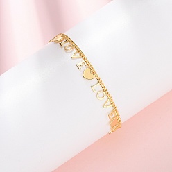 Настоящее золото 18K Латунь шарм браслеты, браслеты из цепочек панцирного плетения для женщин, слово любовь и сердце, долговечный, стойки покрытие, без кадмия и без свинца, реальный 18 k позолоченный, 7-1/2 дюйм (19 см)