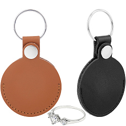 Color mezclado 2 piezas 2 llaveros de cuero con funda para tarjeta fotográfica, planos y redondos, de colores, con anillos de acero inoxidable niquelados, para tarjeta de llavero, color acero inoxidable, color mezclado, 304 mm, 98 pc / color