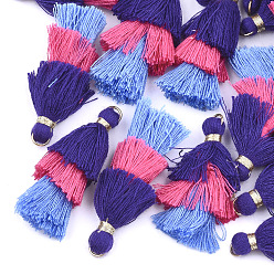 Разноцветный Кулон с кисточкой из поликоттона (полиэстер), с железной фурнитурой, золотые, красочный, 39~40x19~26x6~7 мм, отверстие : 4 мм