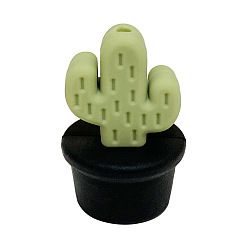Black Cactus Food Grade Eco-Friendly Silicone Focal Beads, Black, 28.1x18.6mm
