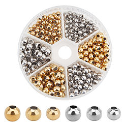 Golden & Stainless Steel Color  300Pcs 6 Styles Round PVD Vacuum Plating 304 Stainless Steel Beads, Golden & Stainless Steel Color, 4~6mm, Hole: 1.5~2.5mm