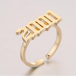 Золотой Год рождения 201 регулируемые открытые манжеты из нержавеющей стали, число, золотые, год рождения: 7x17мм, внутренний диаметр: регулируемый