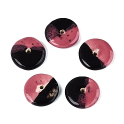 Pale Violet Red Handmade Vintage Porcelain Beads, Fancy Antique Glazed Porcelain, Disc, Pale Violet Red, 21~22x4.5~7mm, Hole: 1.8~2mm