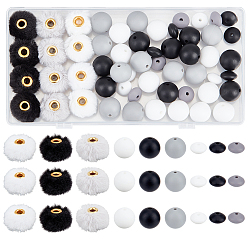 (52) Непрозрачная лаванда Наборы бусин для самостоятельного изготовления, включая бархатный искусственный мех кролика, европейские бусины, силиконовые фокусные шарики, разноцветные, 12~20x6.5~15 мм, отверстие : 2~4 мм, 57 шт