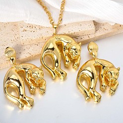 Золотой Комплекты из латунных серег-гвоздиков и ожерелий с подвесками для женщин, леопард, золотые, 620 мм
