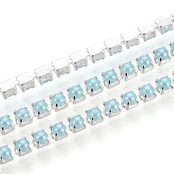 Светло-Синий Железные цепи, с абс пластмассовой имитационной жемчужиной, с катушкой, серебряные, голубой, 2.5x2x2 мм, Около 10 ярдов / рулон