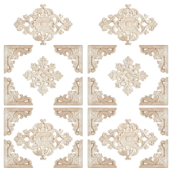 BurlyWood 22Pcs 3 Styles Natural Wood Carved Onlay Applique Craft, Unpainted Onlay Furniture Home Decoration, Mixed Shapes, BurlyWood, 82~148x82~210x6.5~7.5mm