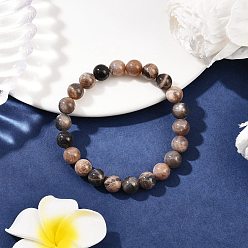 Black Moonstone Браслеты из натуральных круглых бусин черного лунного камня для мужчин и женщин, внутренний диаметр: 2-1/8 дюйм (5.5 см)