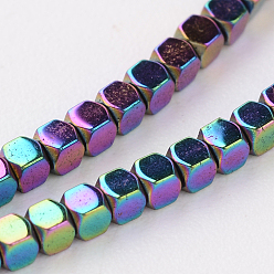 (966) Внутренний цвет Кристалл / Лиловато-лиловый на подкладке Граненый куб гальванических немагнитные нити шарик синтетический гематит, с покрытием разноцветным, 1.5x1.5x1.5 мм, отверстие : 1 мм, около 268 шт / нитка, 15.94 дюйм