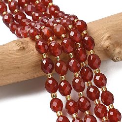 Красный Агат Природного сердолика нитей бисера, граненые, рис, с бисером, окрашенная и подогревом, 7.5~8x6~7.5 мм, отверстие : 0.8~1 мм, около 36~40 шт / нитка, 15.55~15.75'' (39.5~40 см)