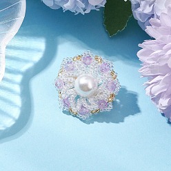 Белый Броши-цветы из стеклянного бисера ручной работы для женщин, с 304 фурнитурой для броши из нержавеющей стали и гальваническим стеклом и перламутровыми стеклянными бусинами, белые, 28.5 мм