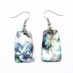 Shell Abalone Shell Trapezoid Dangle Earrings, with Platinum Plated Brass Ear Hooks, 50mm, Pin: 0.8mm