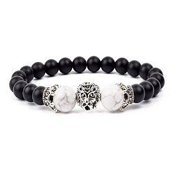 Платина Браслеты из натуральных матовых круглых бусин, синтетические бусины из говлита и сплава с тигровыми подвесками для мужчин и женщин, платина