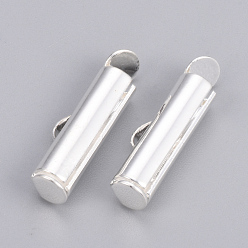 Silver Brass Slide On End Clasp Tubes, Slider End Caps, Silver Color Plated, 6x16x4mm, Hole: 1x3mm, Inner Diameter: 3mm