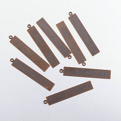 Red Copper Metal Tags, Brass Stamping Blank Tag Pendants, Rectangle, Red Copper, 41x7x0.5mm, Hole: 1mm
