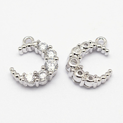 Платинированный Латунь микро проложит класс Aaa кубического циркония прелести, луна, без свинца, без никеля и без кадмия, Реальная платина, 12x10x3 мм, отверстие : 1 мм