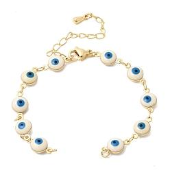 Настоящее золото 18K Изготовление браслета из звеньев цепочки с синим «злым глазом» из латуни и акрила., стойки покрытие, долговечный, без свинца и без кадмия, реальный 18 k позолоченный, 11.73 дюйм (29.8 см), Перейти кольцо: 3x0.7 мм, внутренний диаметр: 1.6 мм