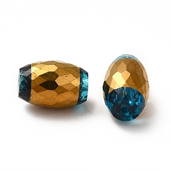 Teal Opaque Electroplate Glass Beads, Golden Plated, Faceted, Oval, Teal, 12x8mm, Hole: 0.8mm