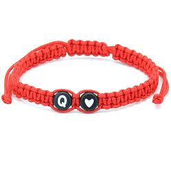 Letter Q Бусины из смолы плетеные браслеты из бисера, регулируемые плетеные браслеты из полиэфирного шнура для мужчин и женщин, плоский круглый с буквой и сердцем, Буква Q, 6.30~11.81 дюйм (16~30 см)