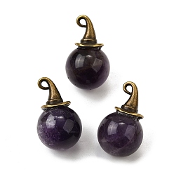 Аметист Натуральные аметистовые круглые подвески с ведьминой шляпой из сплава, античная бронза, 27~27.5x16~16.5 мм, отверстие : 1.5x2 мм