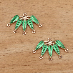 Lime Green Alloy Enamel Chandelier Components Link Cabochon Settings, Leaf, Lime Green, 17x27mm, Tray: 3.5mm