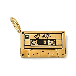 Rectangle 304 нержавеющей стальной эмали подвески, золотые, чёрные, брелок в виде микстейпа, 19.5x12x2 мм, отверстие : 5 мм