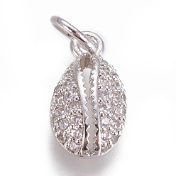 Платина Латунные микро проложить кубического циркония прелести, каури оболочки, прозрачные, платина, 12.5x7x3.5 мм, отверстие : 3 мм