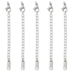 Нержавеющая Сталь Цвет 5шт 304 удлинитель цепи из нержавеющей стали, концевые цепочки с застежками-карабинами и овальными язычками для цепочек, цвет нержавеющей стали, 73 мм