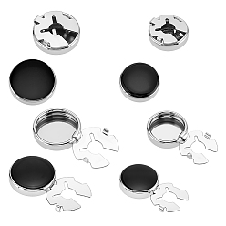 Platinum 4Pcs 2 Styles Brass Black Enamel Cufflinks, Flat Round, Platinum, 15~33x15~18x5~5.5mm, 2pcs/style
