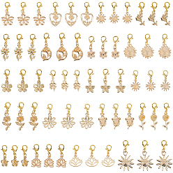 Light Gold 80 décorations de pendentifs en alliage pcs, fleur, avec alliage homard fermoirs pince, or et de lumière, 26~36mm