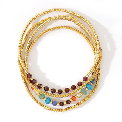 Гранат 4шт. роскошный натуральный гранатовый круглый бисер, лунный камень, лазурит, малайзийский нефрит, стекло, кубический цирконий, фиолетовый гранат, красный гранат, стеклянные бусины, набор длинных браслетов для женщин, внутренний диаметр: 6-1/2 дюйм (16.5 см)