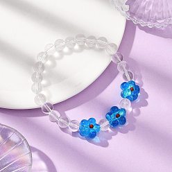 Синий Эластичные браслеты из хрустальных бусин для женщин, цветок, с бусинами из серебряной фольги, изготовленными вручную, синие, бусины : 8.5 мм, внутренний диаметр: 2-1/4 дюйм (5.7 см)
