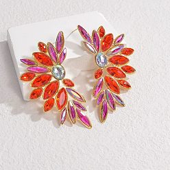 Красный 304 серьги-гвоздики из нержавеющей стали со стеклянными вставками для женщин, реальный 18 k позолоченный, лист, красные, 68.5x38.5 мм