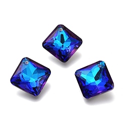 Бермудские Голубой Стеклянные стразы подвески, с покрытием на задной стороне, граненые, квадрат / ромб, Бермуды синий, 20x20x7.5 мм, отверстие : 1.6 мм